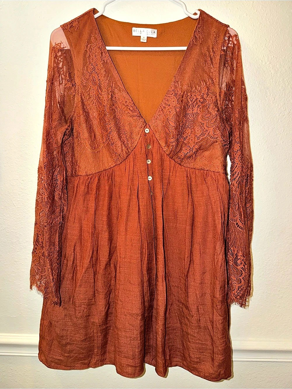 Bella Ella Floral Lace Mini Dress Orange Size Medium